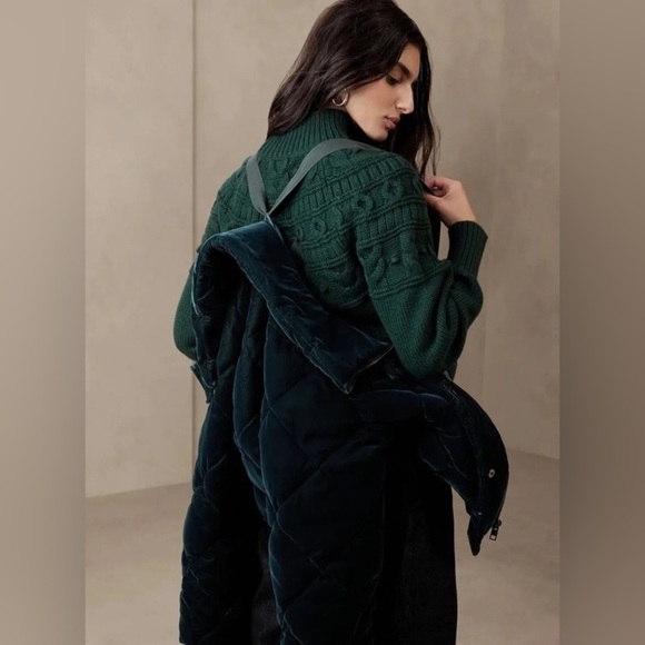 NWT! Banana Republic Black Snowdon Velvet Puffer Coat - Size XL💙 - Picture 6 of 8